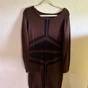 Brown and Black Geometric Sweater Dress